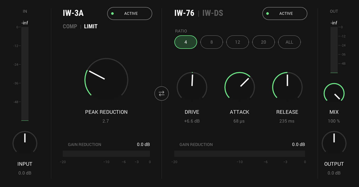 InterComp with its stages swapped: IW-3A first, set to LIMIT, then IW-76
